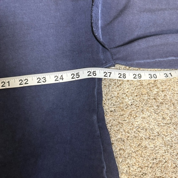 ANTHROPOLOGIE Vintage Look Cropped Oversized Navy Blue Sweatshirt Raw Hem Large - Picture 7 of 11